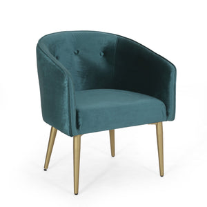 English Elm Christopher Knight Home® - DINING Arm Chair with Velvet Button Tufting, Modern Glam Tub Seat and Gold-Accent Iron Legs Teal 70727.00T