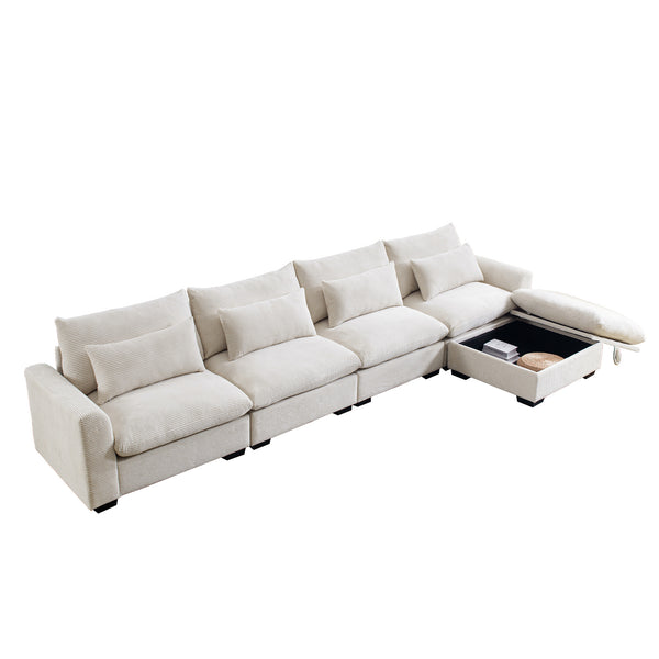 English Elm Large L Shape Sectional Corduroy Sofa with Deep Seats, Storage Ottoman, Ergonomic Support, Modular Comfort for Living Room Beige W714S00643