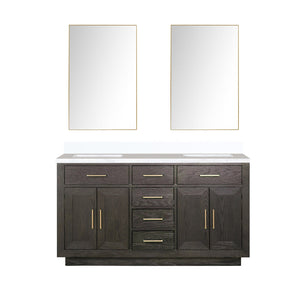 English Elm Brown Oak 60 in Double Bath Vanity with Cultured Marble Top, Soft-Close Drawers & Dual 28x36 Mirrors B2731S01533