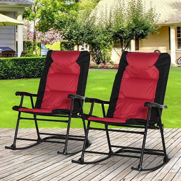 English Elm Outsunny 2 Piece Outdoor Patio Furniture Set - Comfortable Folding Rocking Chairs For Any Space W2225P229158-GIGA