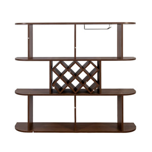 English Elm Large Rustic Wood Wall Mounted Wine Rack with Three Shelves and Stemware Rail Walnut W331P277924