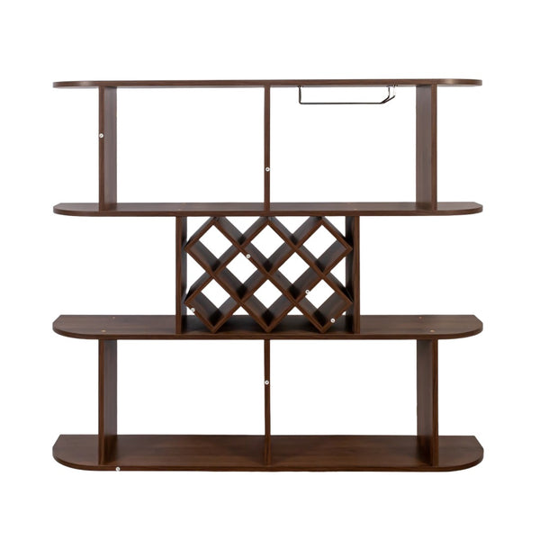 English Elm Large Rustic Wood Wall Mounted Wine Rack with Three Shelves and Stemware Rail Walnut W331P277924
