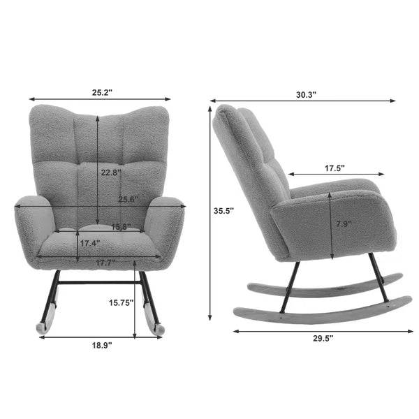 English Elm Modern Teddy Upholstered Rocking Glider Chair with High Backrest and Solid Wood Legs for Nursery Comfort Pink W2725P213509