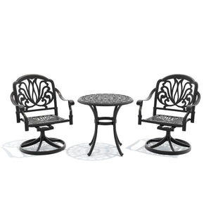 English Elm 3-piece Cast Aluminum Outdoor Bistro Set with Swivel Chairs and Round Patio Table W1710S00678