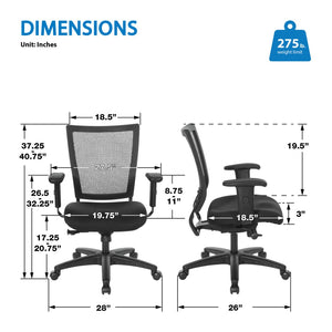 OSP Home Furnishings Soft Frame Ergonomic Task Chair with Mesh Back and Pu Padding for Home Office Use 69353-30