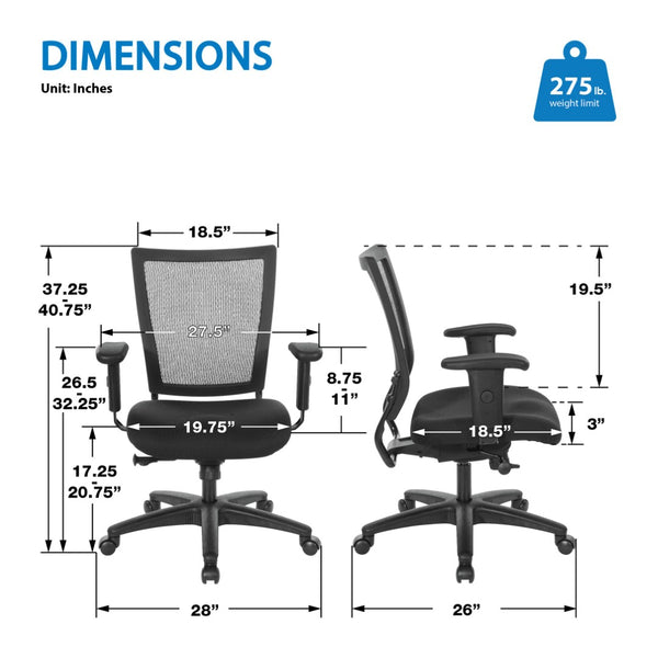 OSP Home Furnishings Soft Frame Ergonomic Task Chair with Mesh Back and Pu Padding for Home Office Use 69353-30
