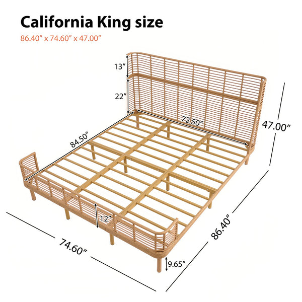 English Elm Christopher Knight Home® - California King Handcrafted PE Wicker Bed with Wingback Headboard, Metal Frame Support, Breathable Design N758P294474N