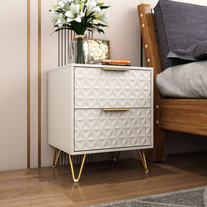 English Elm Set of 2 Wall Mounted Nightstands Gold Legs Geometric Embossed Drawers Bedroom W2948P337510