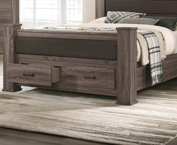 English Elm Modern Eastern King Storage Bed Linen Upholstered Headboard Warm Brown Finish B011S02117