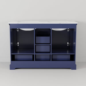 English Elm Navy Double Bath Vanity 48" W x 22" D — Solid Wood 2-Cabinet 6-Drawer Vanity, Soft-Close, Open Shelf, Fully Assembled B2731P258186
