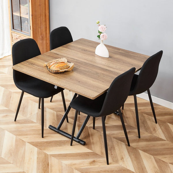 English Elm Table and Chair Set Adjustable Height Mdf Wood Grain Top with Four Linen Dining Chairs Black,Natural Wood W1151S03768