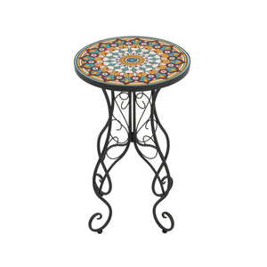 English Elm Christopher Knight Home® - Round Ceramic Outdoor Side Table with Colorful Floral Tile Top, Matte Black Iron Frame, Weatherproof N768P214935B