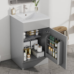 English Elm [video] 20 Inch Freestanding Bathroom Vanity with Ceramic Sink Soft Close Cabinet Gray N759P237946E