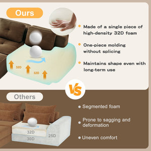 English Elm Modern Corduroy Sectional Sofa Deep Seat V Shape Tufted Couch with Movable Ottoman Brown W714S01576