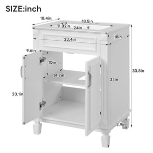 English Elm 24'' Bathroom Vanity with Sink - Solid Wood Frame, Glossy Ceramic Basin, Soft-Close Doors & Ample Storage Elegant Modern Design, Durable MDF Construction, Retro Metal Handles, Compact 24-inch Cabinet White N710P317675K