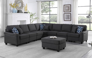 English Elm Luce 8 Piece Modular Sectional with Ottoman in Low Profile Linen for Open Living B2749S00092