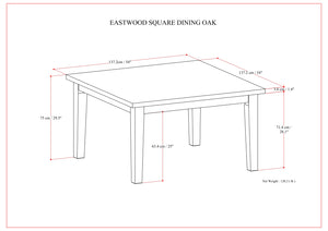 English Elm Eastwood 54" Square Dining Table in Brown Oak Veneer — Handcrafted Solid Oak Legs, Durable Lacquer Finish, Seats 8 B136P266903