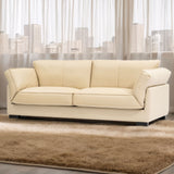 English Elm 89.76 Inch Top Genuine Leather Sofa, 3 Seater Leather Couch, Mid-Century Modern Couch For Living Room Bedroom Apartment Office, Beige