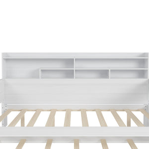 English Elm Wooden Twin Daybed with Trundle Built-in Desk and Open Shelves for Kids Rooms Antique White N733S373391K