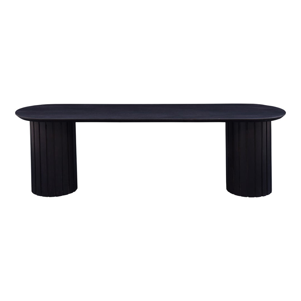 English Elm Povera Sculptural Solid Acacia Wood Dining Bench with Organic Rippled Pillar Base B2769P498412