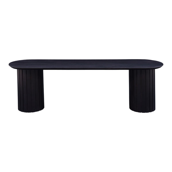 English Elm Povera Sculptural Solid Acacia Wood Dining Bench with Organic Rippled Pillar Base B2769P498412