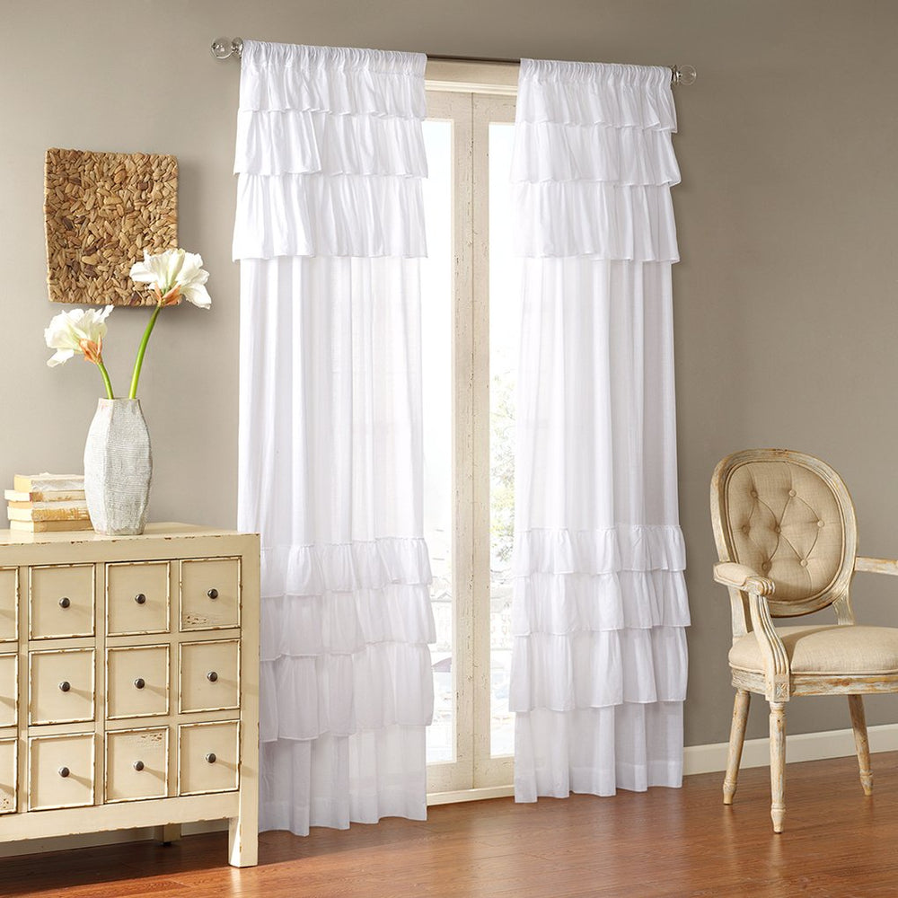 JLA Home Madison Park - Cotton Vintage-Inspired Ruffle Curtain Panel — 100% Voile, Airy Drapes, Rod-Pocket Top, Cottage Chic 84 L x 50 W x 0.13H WIN40-140