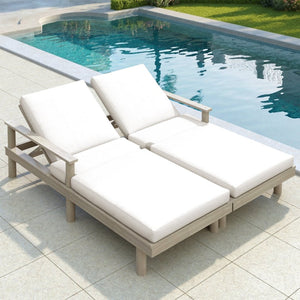 English Elm Trexm Acacia Wood Outdoor Chaise Lounge Set Reclining Patio Sunbed with Cushions Beige,Gray TM000034AAE