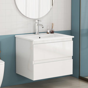 English Elm 24-Inch Bathroom Vanity With Integrated Sink, Soft-Close Drawers, Minimalist Design, Easy Assembly W3151S00063