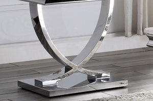 English Elm 1pc End Table Luxe Faux Marble Top with Beveled Edge, Interlocking Pedestal Base, Sleek Metal Finish, 23" Height, Elegant Accent Piece Chrome 28 L x 27 W x 4 H B2741S00431