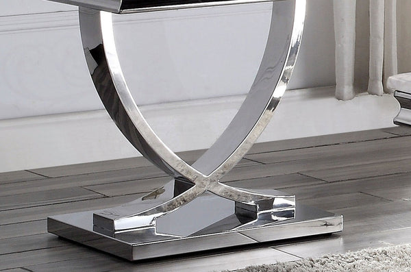 English Elm 1pc End Table Luxe Faux Marble Top with Beveled Edge, Interlocking Pedestal Base, Sleek Metal Finish, 23" Height, Elegant Accent Piece Chrome 28 L x 27 W x 4 H B2741S00431