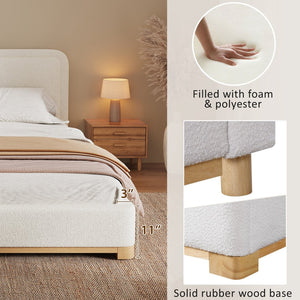 English Elm California King Boucle Upholstered Bed Curved Sculptural Headboard Rubberwood Base N757C399195W