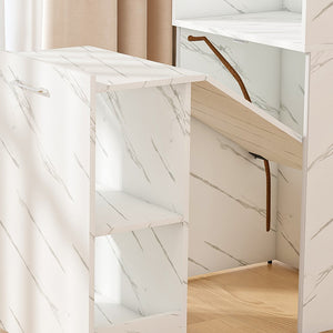 English Elm Stretchable expandable office desk with magnetic fold, lockable casters, adjustable shelves for storage and space-saving White Marble W509P355682