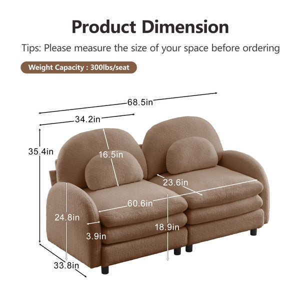 English Elm Teddy Fleece Curved Loveseat Modular Two Seater Sofa with Cloud Soft Double Layer Cushions Camel W5656S00096