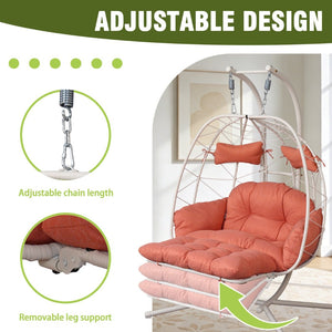 English Elm 2 Person Wicker Hanging Egg Chair with Stand Padded Swing for Patio or Garden T5880P500212