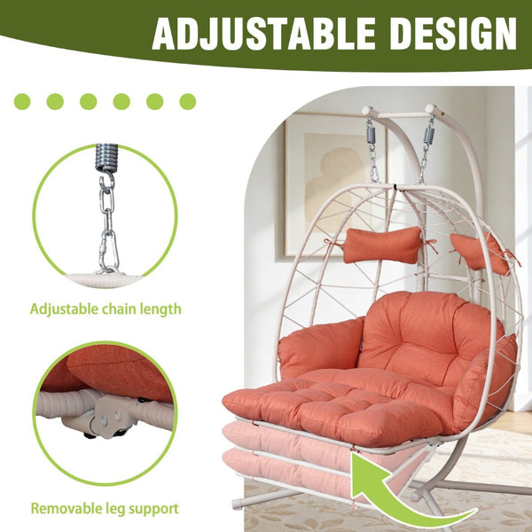 English Elm 2 Person Wicker Hanging Egg Chair with Stand Padded Swing for Patio or Garden T5880P500212