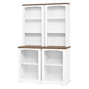 English Elm On-trend Two Piece Walnut Veneer Freestanding Bookcase Set with Curved Sculptural White N721P394507K