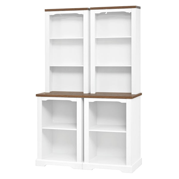 English Elm On-trend Two Piece Walnut Veneer Freestanding Bookcase Set with Curved Sculptural White N721P394507K