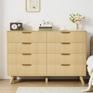 English Elm 6 Drawer Fluted Wood Dresser Natural Finish Compact Chest for Nursery or Bedroom Natural T3773P415554