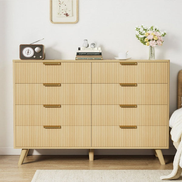 English Elm 6 Drawer Fluted Wood Dresser Natural Finish Compact Chest for Nursery or Bedroom Natural T3773P415554
