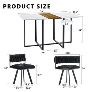 English Elm 7-piece Rectangular Dining Set Faux Marble Velvet Chairs Modern Apartment Table Black,White,Wood W3875S00134