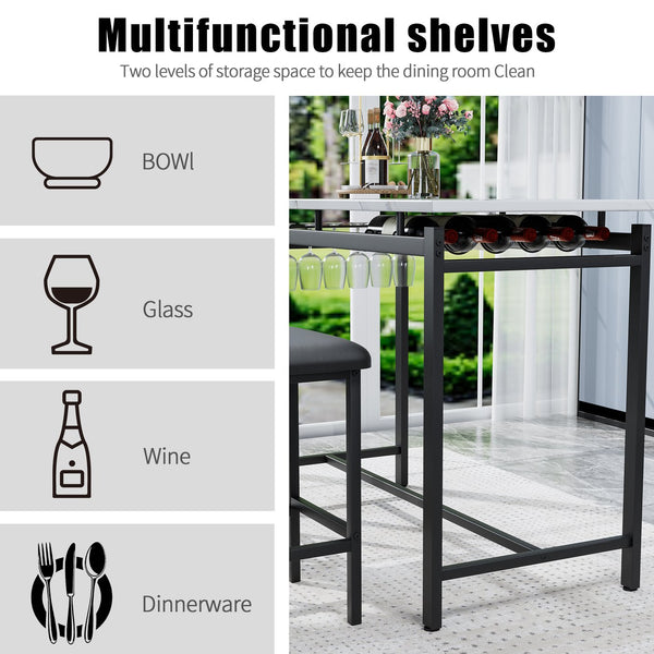 English Elm Kitchen Bar Table Set for 2 with Padded PU Chairs, Rustic Black & Grey 3-Piece High Dining Set, Sturdy Steel Frame, Space-Saving for Apartments W578P150069