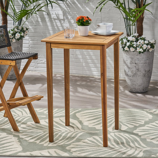English Elm Christopher Knight Home® - Outdoor Acacia Wood Square Bar Table with Slatted Top and Tapered Legs, Weather-Resistant Style Teak 65095.00