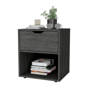 English Elm FM Elliott Nightstand with Drawer & Open Shelf in Light Gray – Modern Durable Particle Board Bedside B128P321065