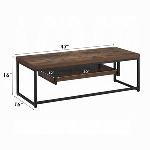English Elm Industrial TV Stand with Metal Frame and Weathered Finish, 59" Rustic Shelf Console for Living Room Black,Oak 18.5 L x 51 W x 4.5 H B2741P334825