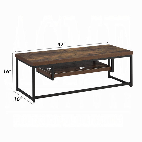 English Elm Industrial TV Stand with Metal Frame and Weathered Finish, 59" Rustic Shelf Console for Living Room Black,Oak 18.5 L x 51 W x 4.5 H B2741P334825