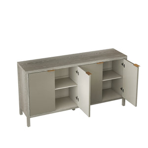 English Elm Sideboard Champagne 59" Modern Wood Buffet Cabinet with 4 Doors, Adjustable Shelves, 220lb Top Capacity W757P203146