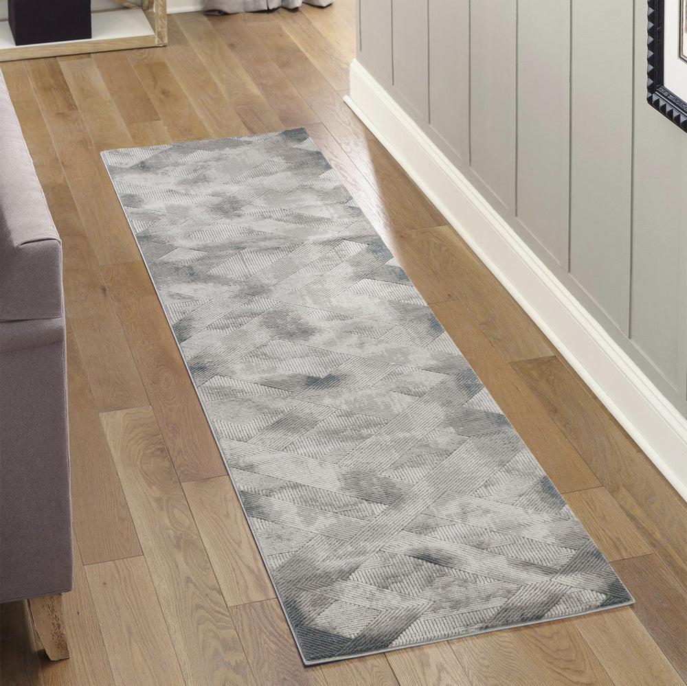 English Elm Geometrix Gray Area Rug 2'7" X 9'10" - Stylish Geometric Design, Kid & Pet Friendly, Low Profile B186P316842