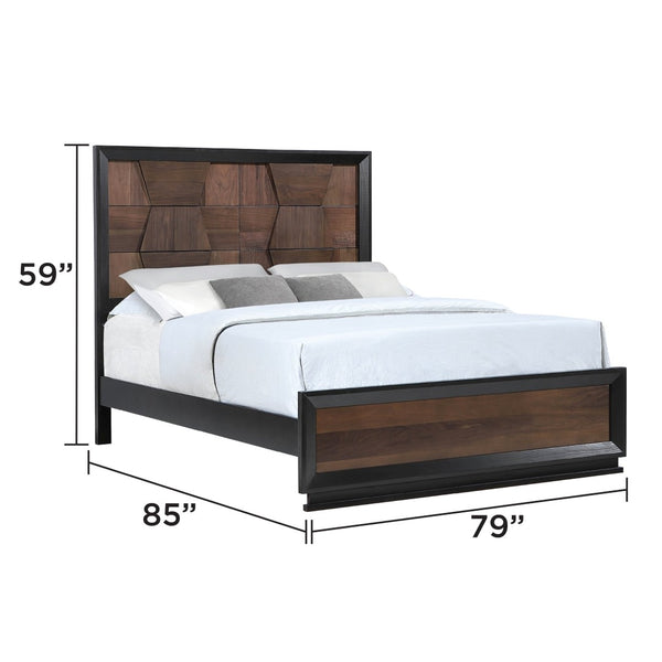 English Elm Houston Queen Platform Bed Geometric Walnut Panel Headboard Solid Wood Bedroom Frame B009S01695