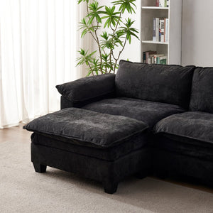 English Elm Living Room U-shape Chenille Sectional Sofa with Two Ottomans Pocket Coil Support Black W1097S00242