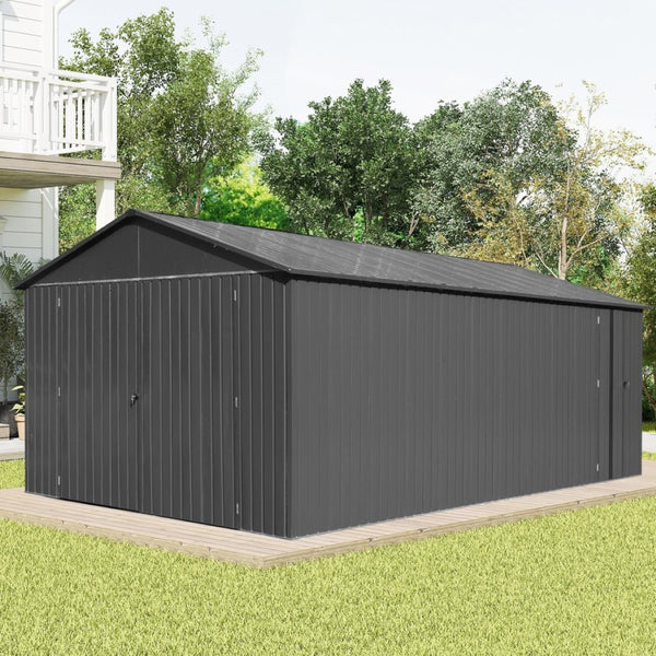 English Elm 12x15ft Outdoor Steel Carport Shed with Lockable Doors and Weather Resistant Frame W1859P382847